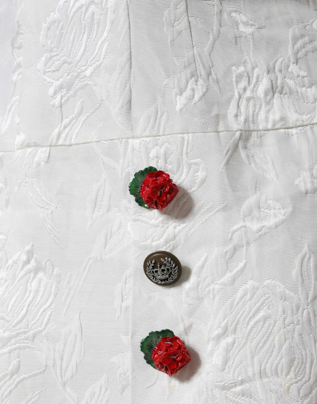 Dolce &amp; Gabbana White Floral Brocade Embellished Mini Skirt