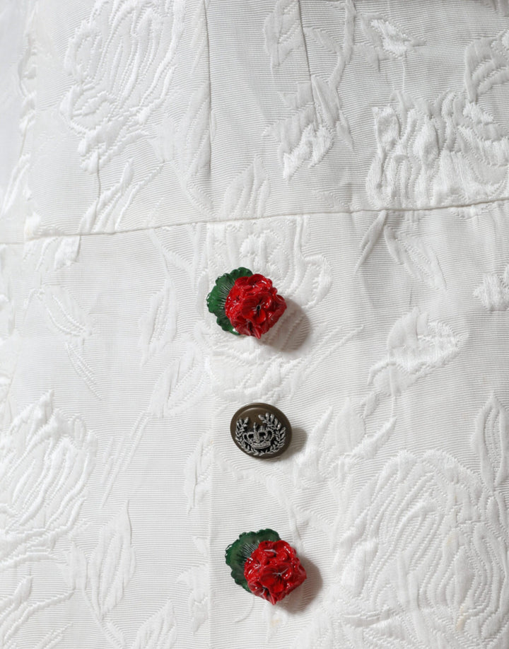 Dolce &amp; Gabbana White Floral Brocade Embellished Mini Skirt