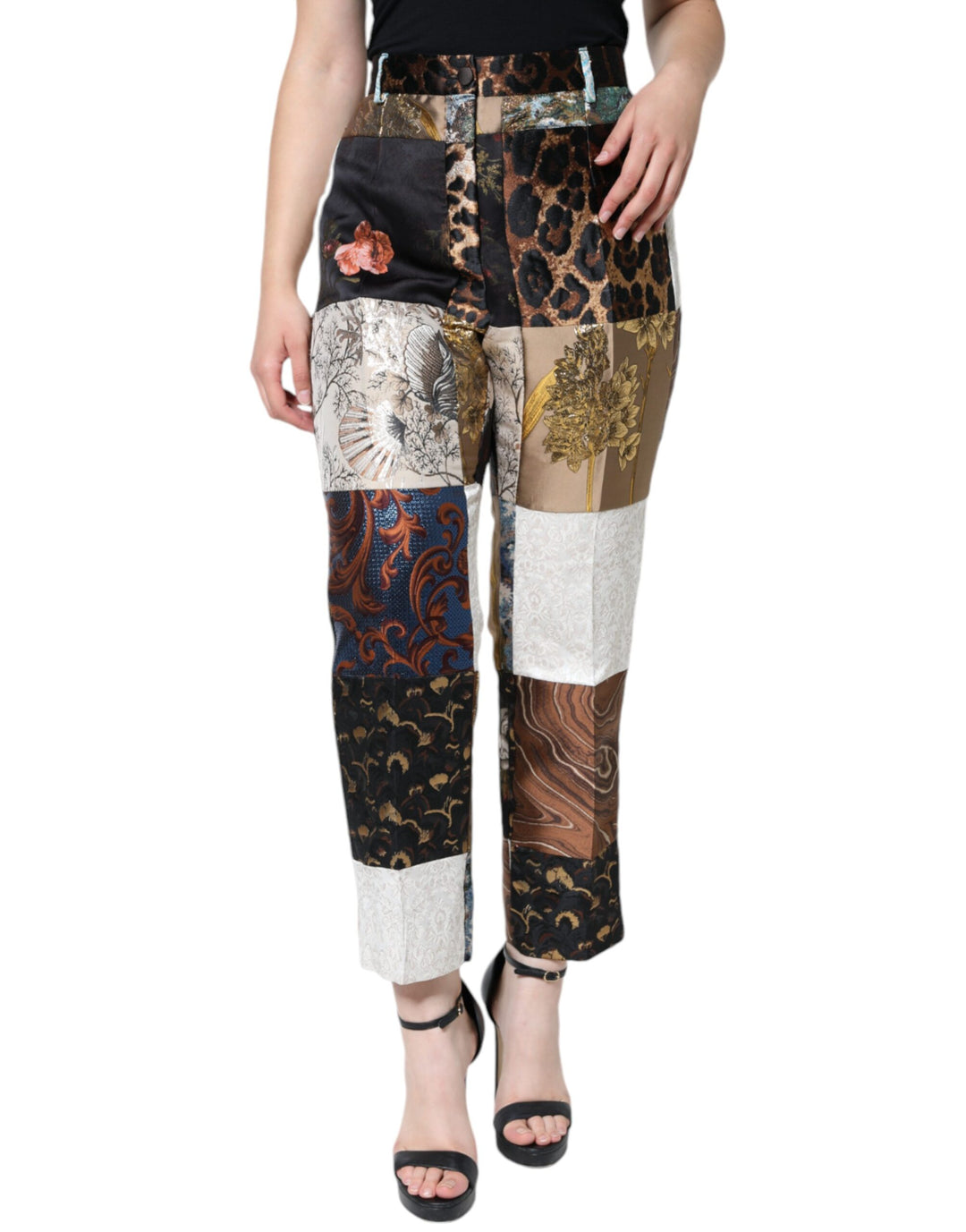 Dolce &amp; Gabbana Multicolor Patchwork Jacquard High Waist Pants