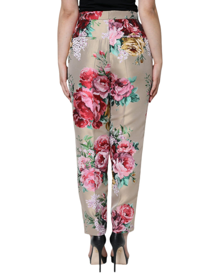 Pantalones cónicos de cintura alta con estampado floral en jacquard beige de Dolce &amp;amp; Gabbana