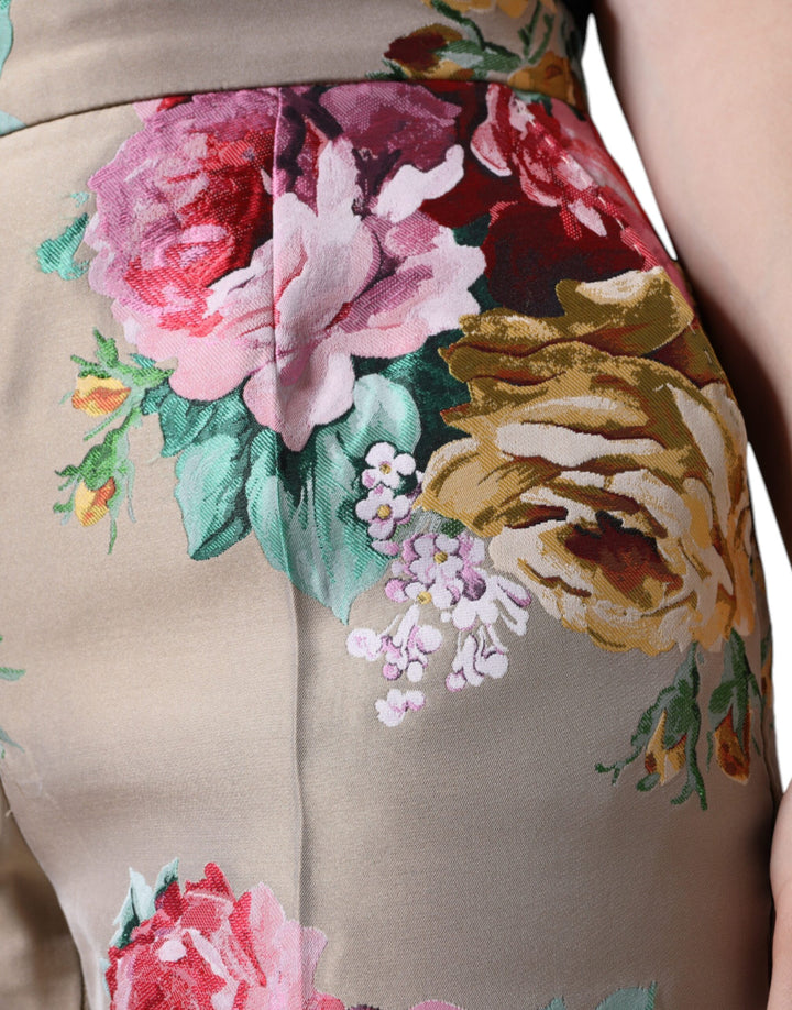 Pantalones cónicos de cintura alta con estampado floral en jacquard beige de Dolce &amp;amp; Gabbana