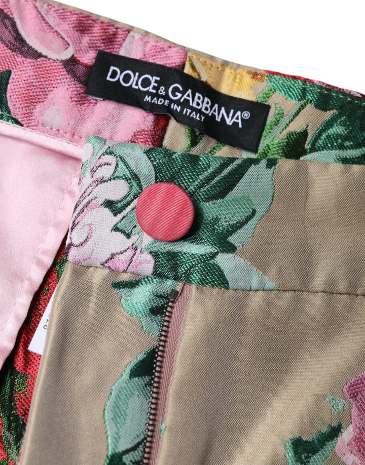 Pantalones cónicos de cintura alta con estampado floral en jacquard beige de Dolce &amp;amp; Gabbana