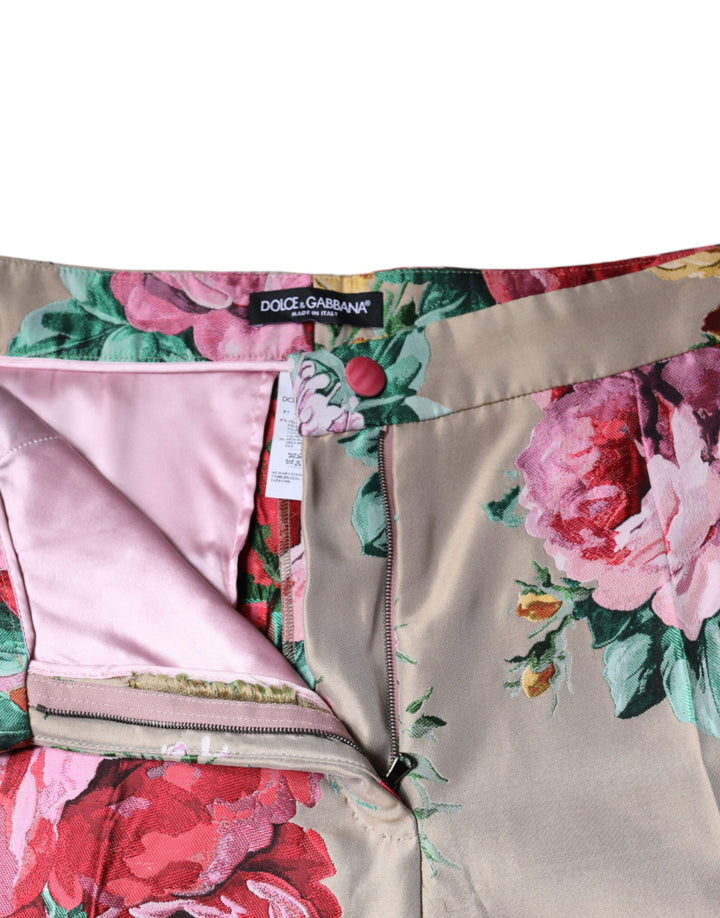 Pantalones cónicos de cintura alta con estampado floral en jacquard beige de Dolce &amp;amp; Gabbana