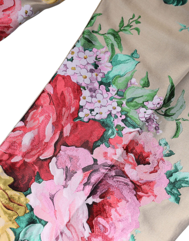 Pantalones cónicos de cintura alta con estampado floral en jacquard beige de Dolce &amp;amp; Gabbana