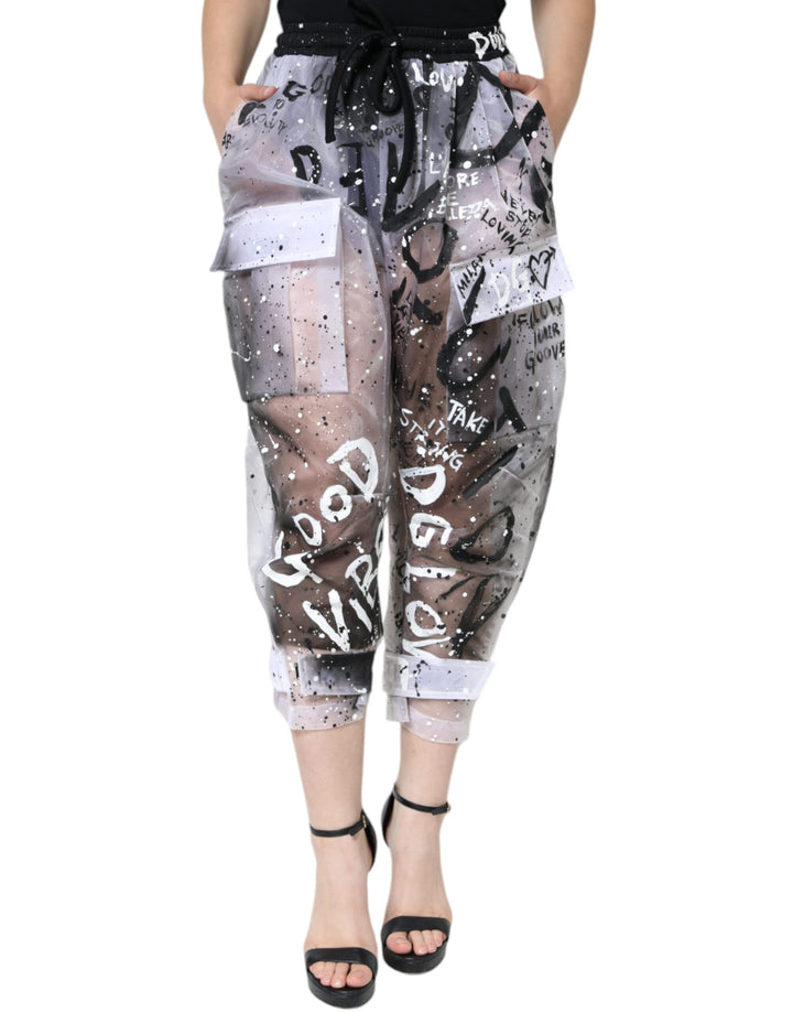 Pantalon cargo court blanc transparent avec logo Dolce &amp; Gabbana