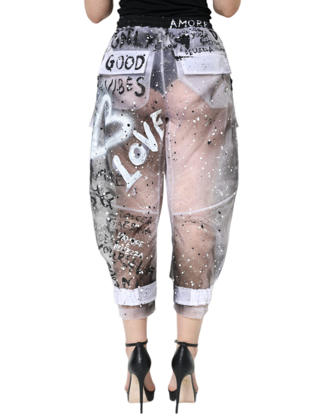Pantalon cargo court blanc transparent avec logo Dolce &amp; Gabbana