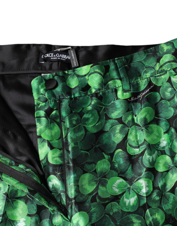 Pantalon fuselé taille haute en satin de soie Green Clover de Dolce &amp;amp; Gabbana