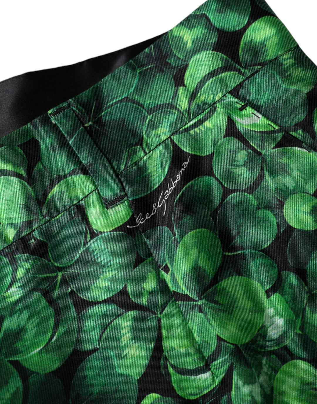 Pantalon fuselé taille haute en satin de soie Green Clover de Dolce &amp;amp; Gabbana