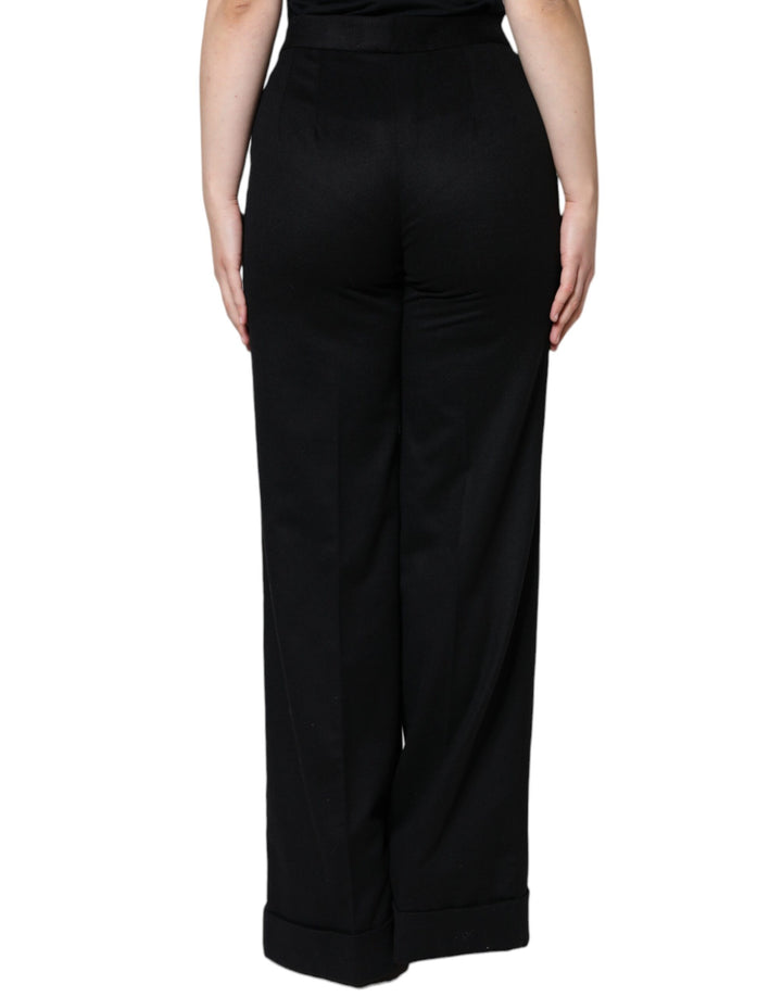 Dolce &amp; Gabbana Black Cashmere Mid Waist Women Boot Cut Pants