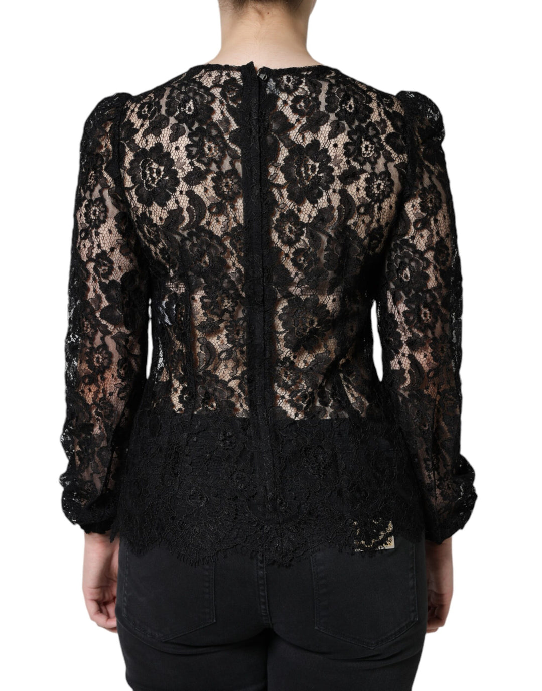 Dolce &amp; Gabbana Black Floral Lace See Through Long Sleeve Top