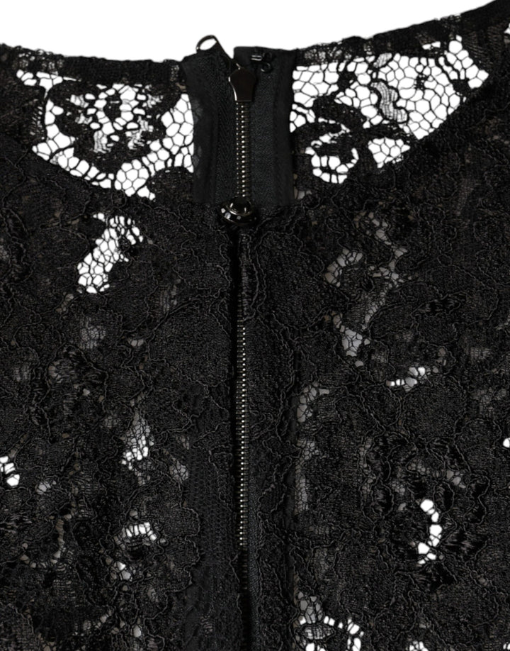 Dolce &amp; Gabbana Black Floral Lace See Through Long Sleeve Top
