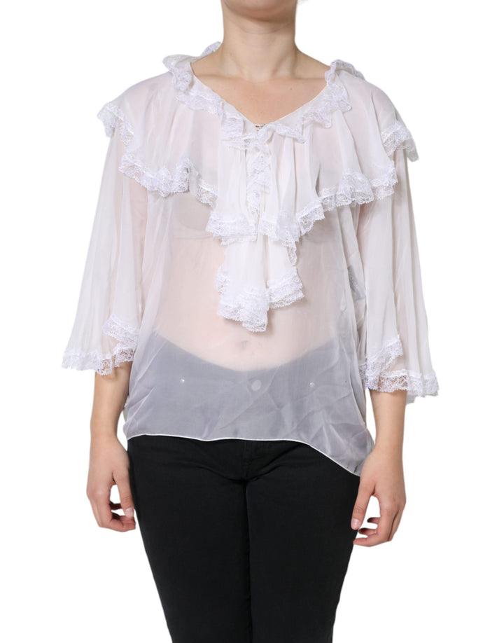 Blusa de manga larga con encaje y volantes blancos de Dolce &amp;amp; Gabbana