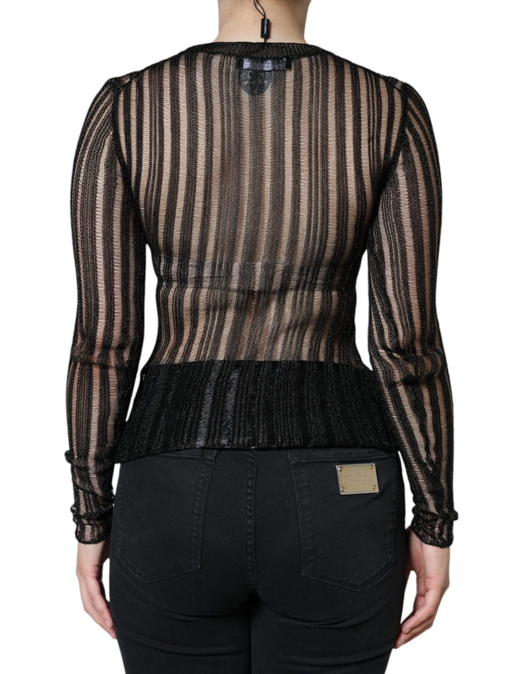 Dolce &amp; Gabbana Black Stripe See Through Long Sleeves Top