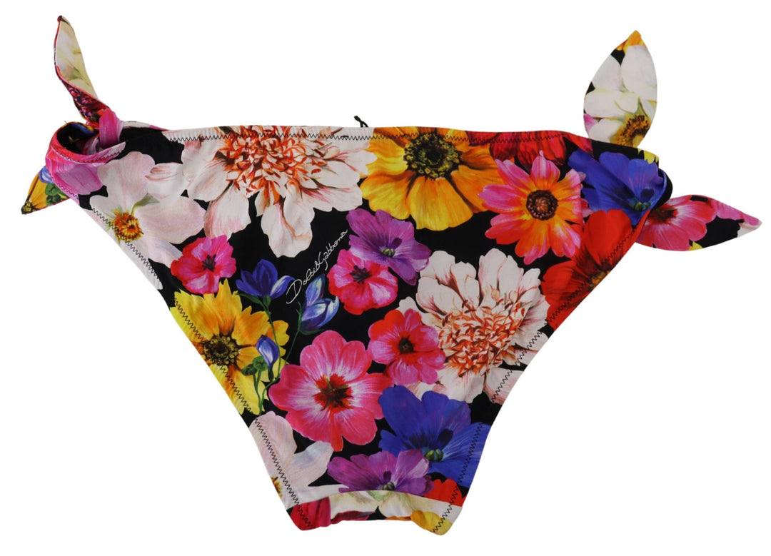 Dolce &amp; Gabbana Black Floral Print Swimsuit Bikini Bottom Swimwear