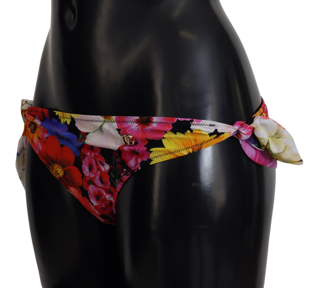 Dolce &amp; Gabbana Black Floral Print Swimsuit Bikini Bottom Swimwear