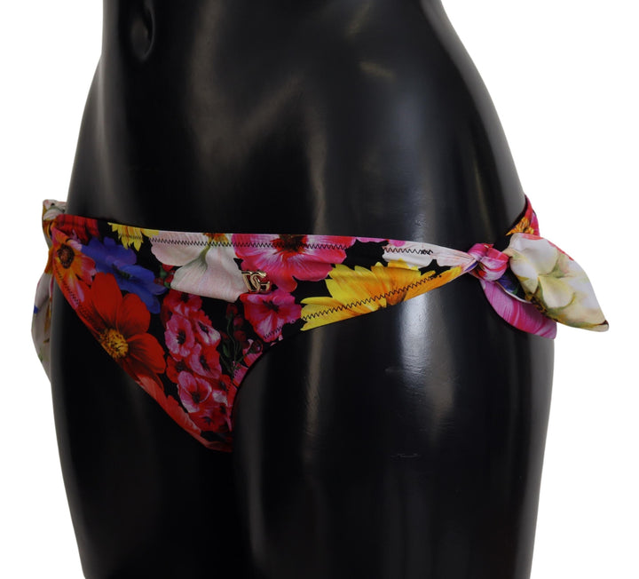 Dolce &amp; Gabbana Black Floral Print Swimsuit Bikini Bottom Swimwear