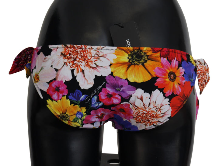 Dolce &amp; Gabbana Black Floral Print Swimsuit Bikini Bottom Swimwear