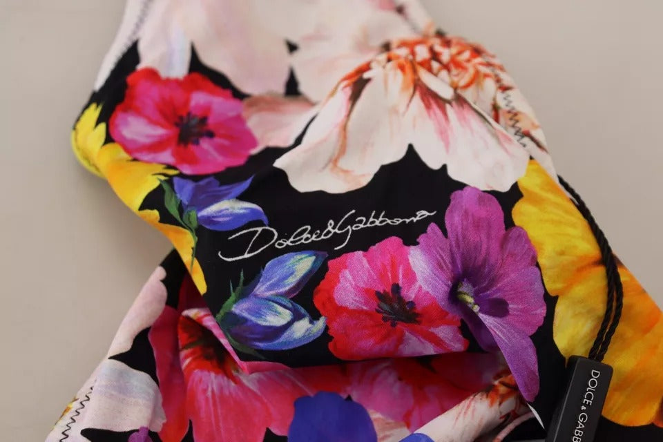 Dolce &amp; Gabbana Black Floral Print Swimsuit Bikini Bottom Swimwear
