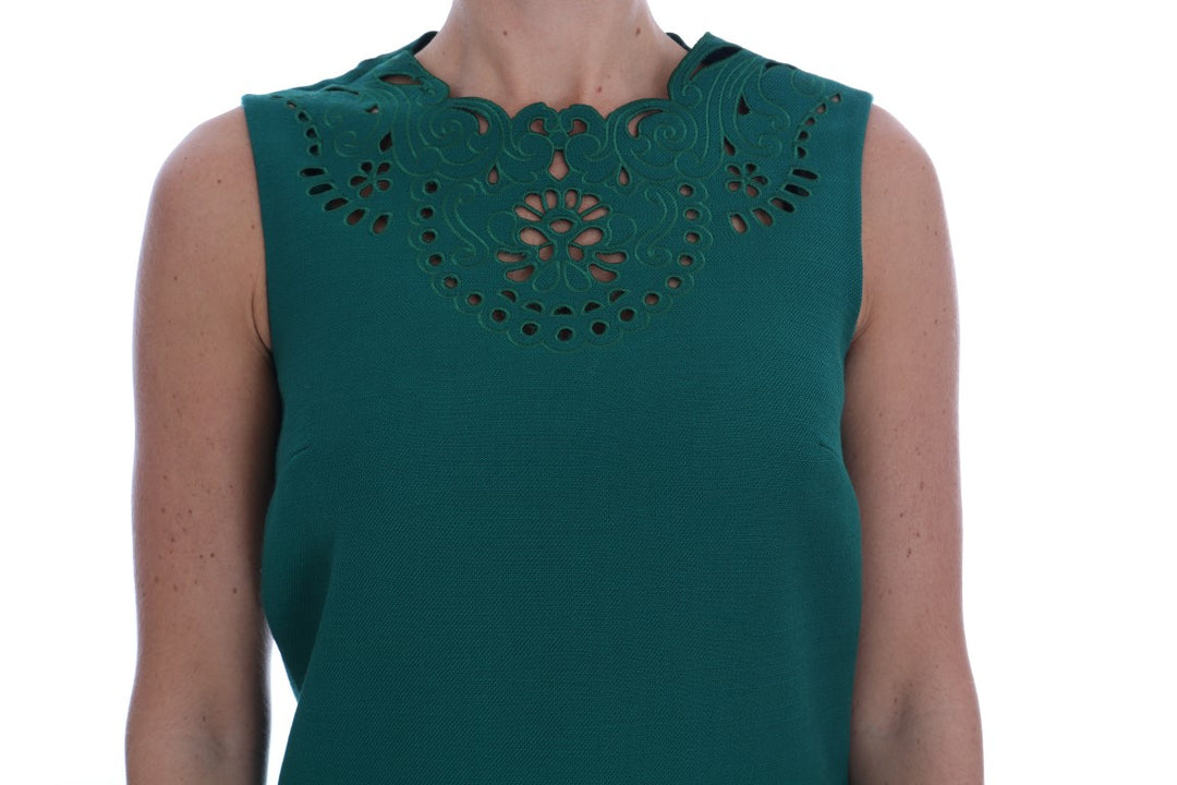 Dolce &amp; Gabbana Green Floral Cutout Silk Wool Dress women’s dress
