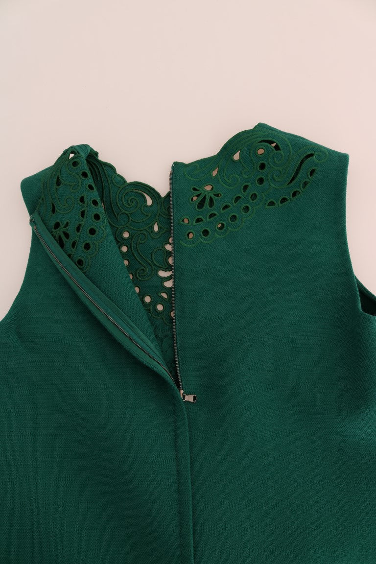 Dolce &amp; Gabbana Green Floral Cutout Silk Wool Dress women’s dress