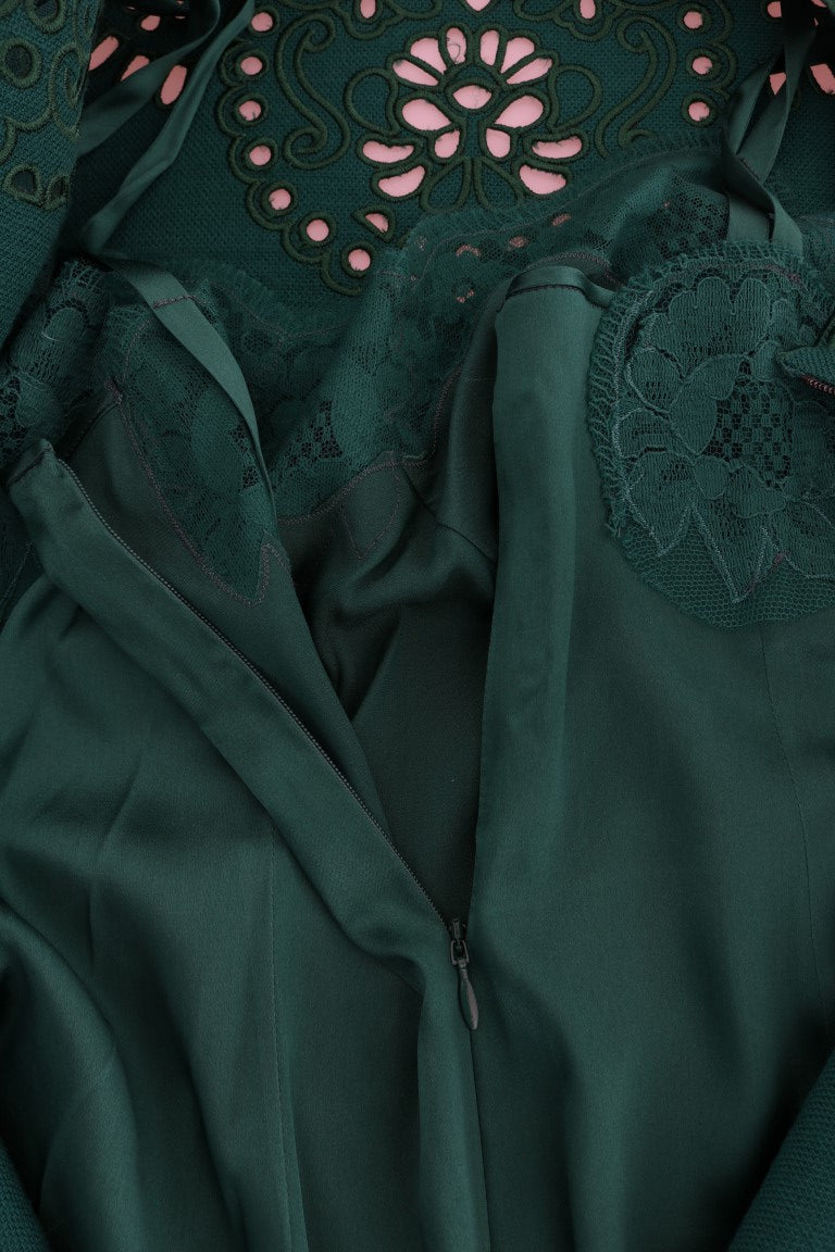 Dolce &amp; Gabbana Green Floral Cutout Silk Wool Dress women’s dress