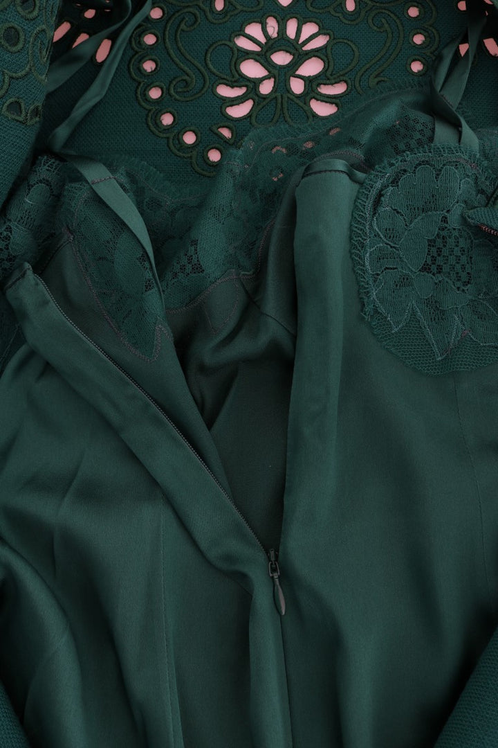 Dolce &amp; Gabbana Green Floral Cutout Silk Wool Dress women’s dress