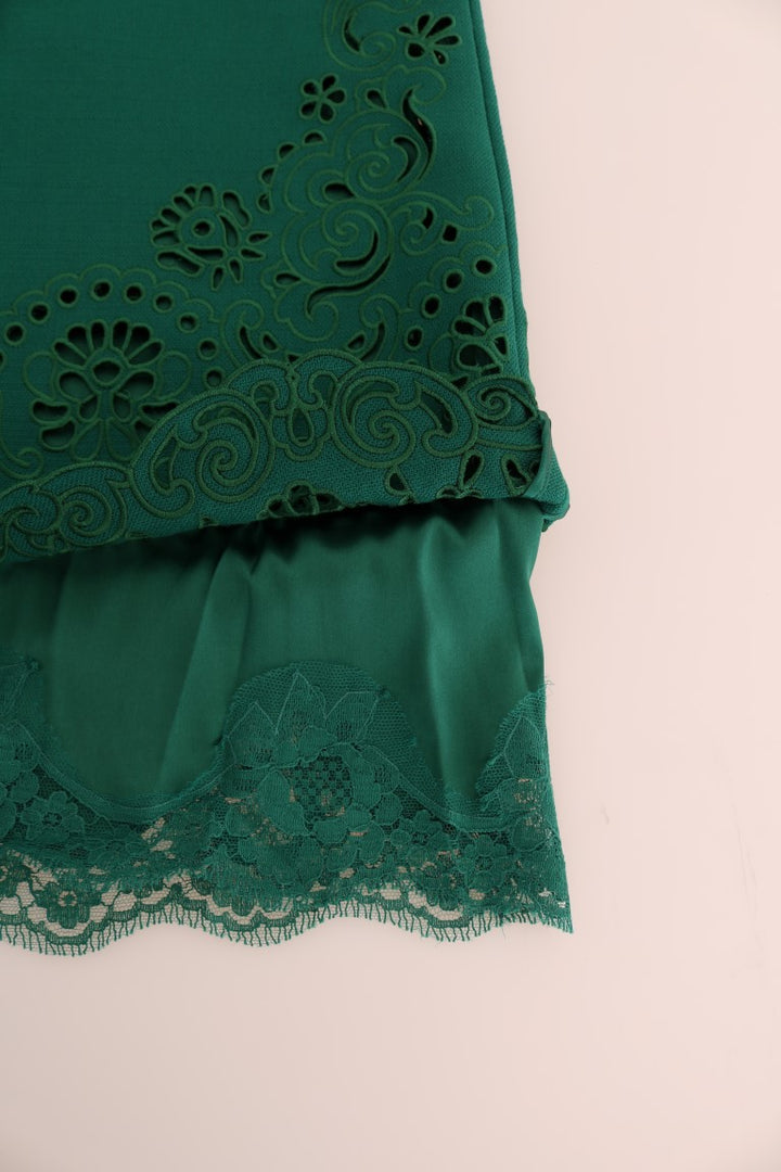 Dolce &amp; Gabbana Green Floral Cutout Silk Wool Dress women’s dress