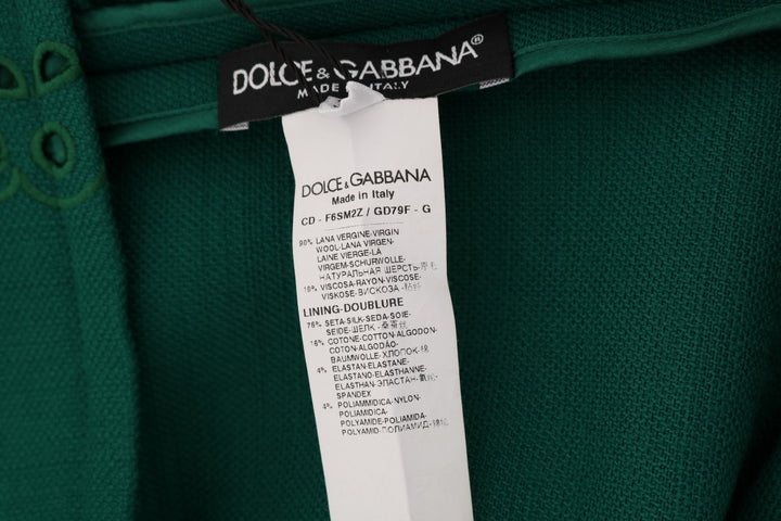 Dolce &amp; Gabbana Green Floral Cutout Silk Wool Dress women’s dress