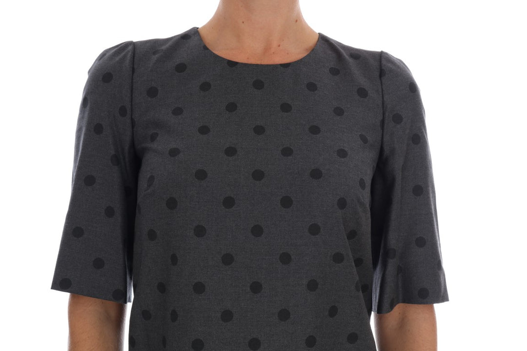 Dolce &amp; Gabbana Gray Polka Dotted Sheath Wool Dress women’s dress