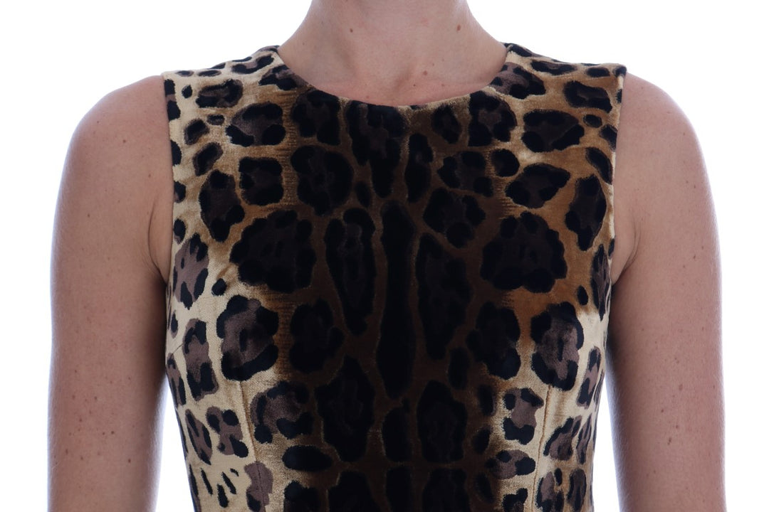 Dolce &amp; Gabbana Brown Leopard Print Silk Sheath Dress women’s dress