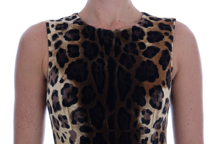 Dolce &amp; Gabbana Brown Leopard Print Silk Sheath Dress women’s dress