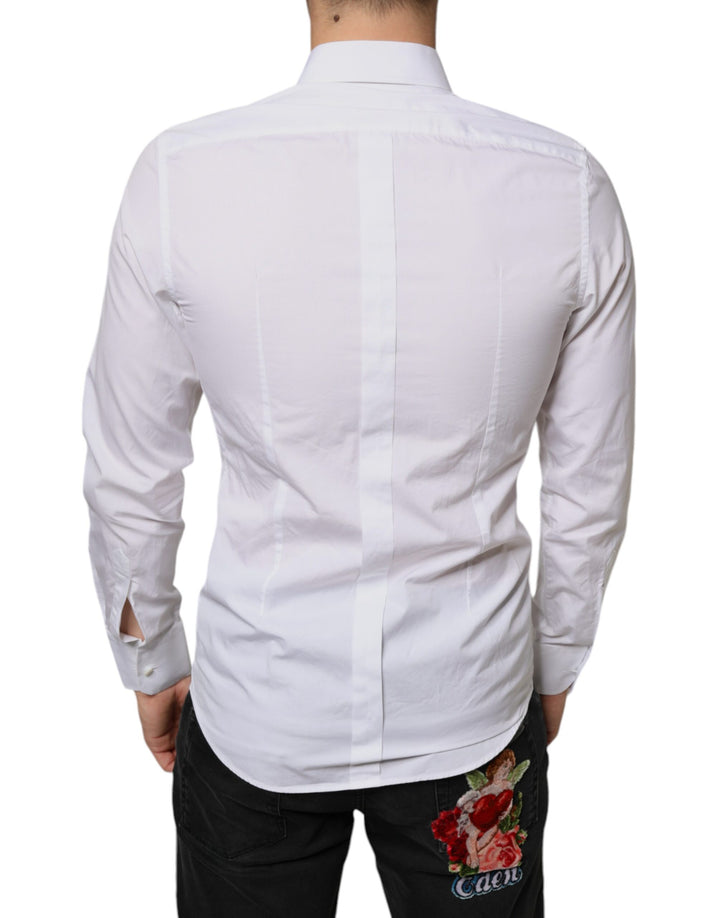Dolce &amp; Gabbana White Bib Cotton Poplin Formal Dress Shirt