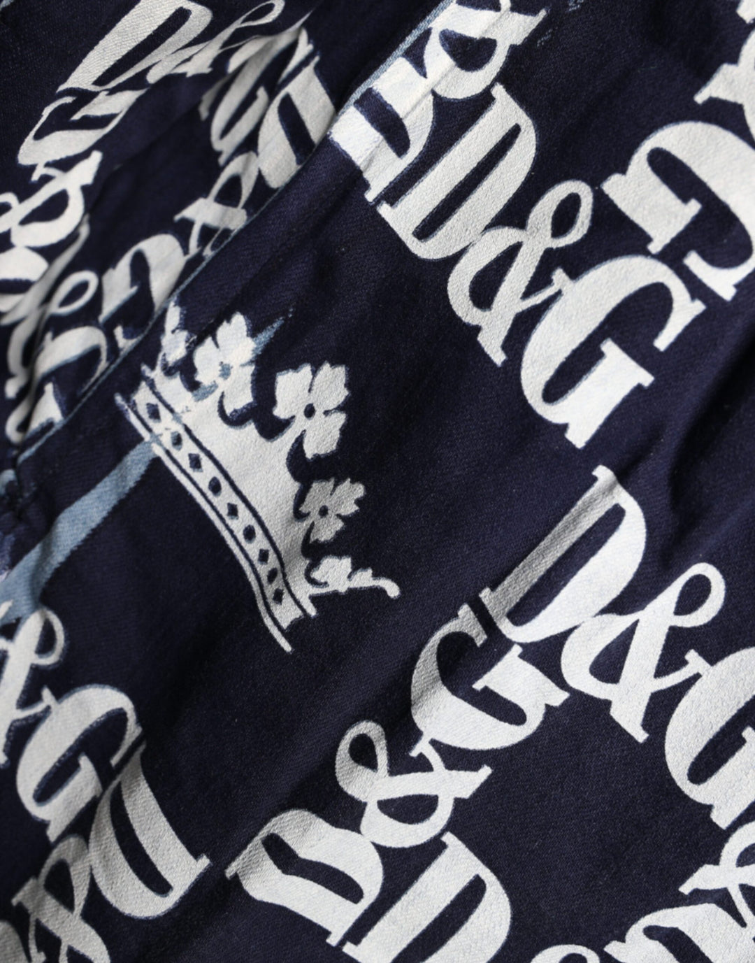 Dolce &amp; Gabbana Blue Crown Logo Print Slim Fit Cotton Shirt