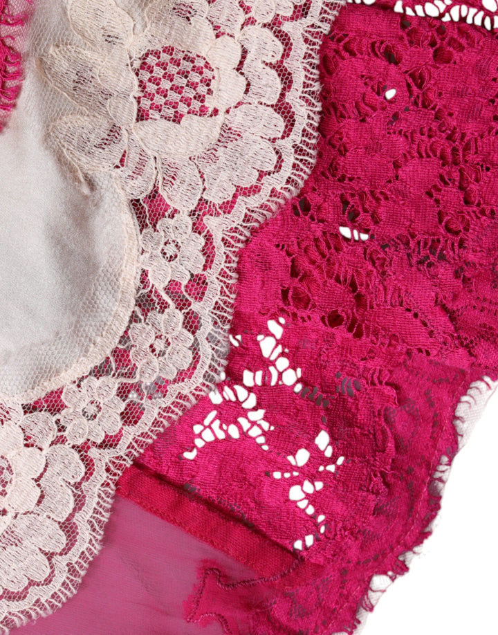 Dolce &amp; Gabbana Pink Lace Crystal Sheath Long Gown Dress