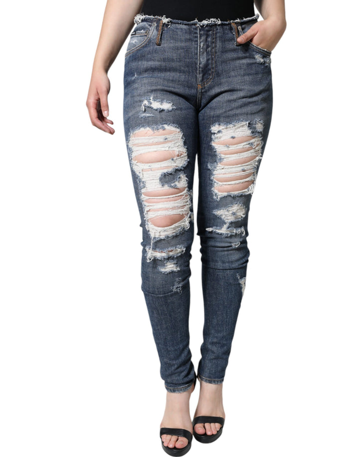 Jean skinny déchiré en coton stretch bleu Dolce &amp;amp; Gabbana