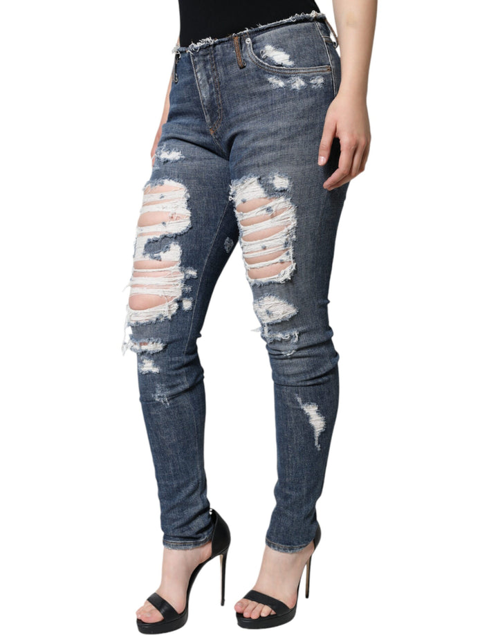 Jean skinny déchiré en coton stretch bleu Dolce &amp;amp; Gabbana