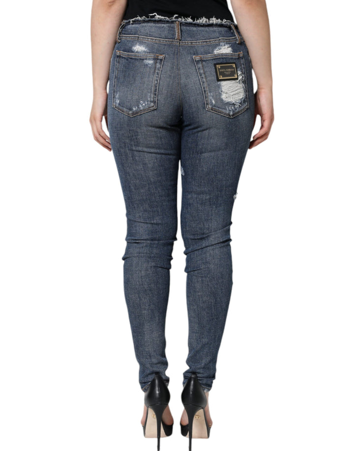 Jean skinny déchiré en coton stretch bleu Dolce &amp;amp; Gabbana