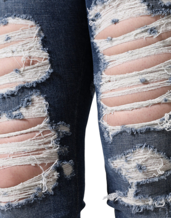 Jean skinny déchiré en coton stretch bleu Dolce &amp;amp; Gabbana