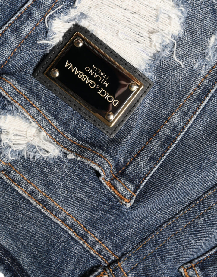 Jean skinny déchiré en coton stretch bleu Dolce &amp;amp; Gabbana