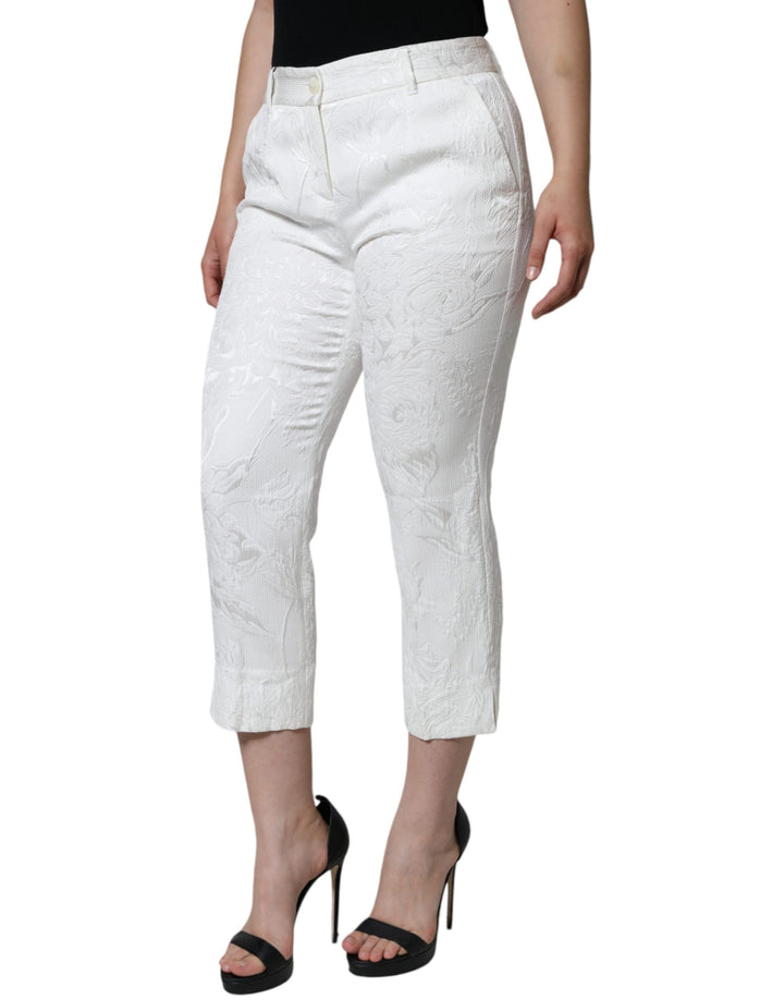 Pantalon court en coton brocart floral blanc Dolce &amp; Gabbana