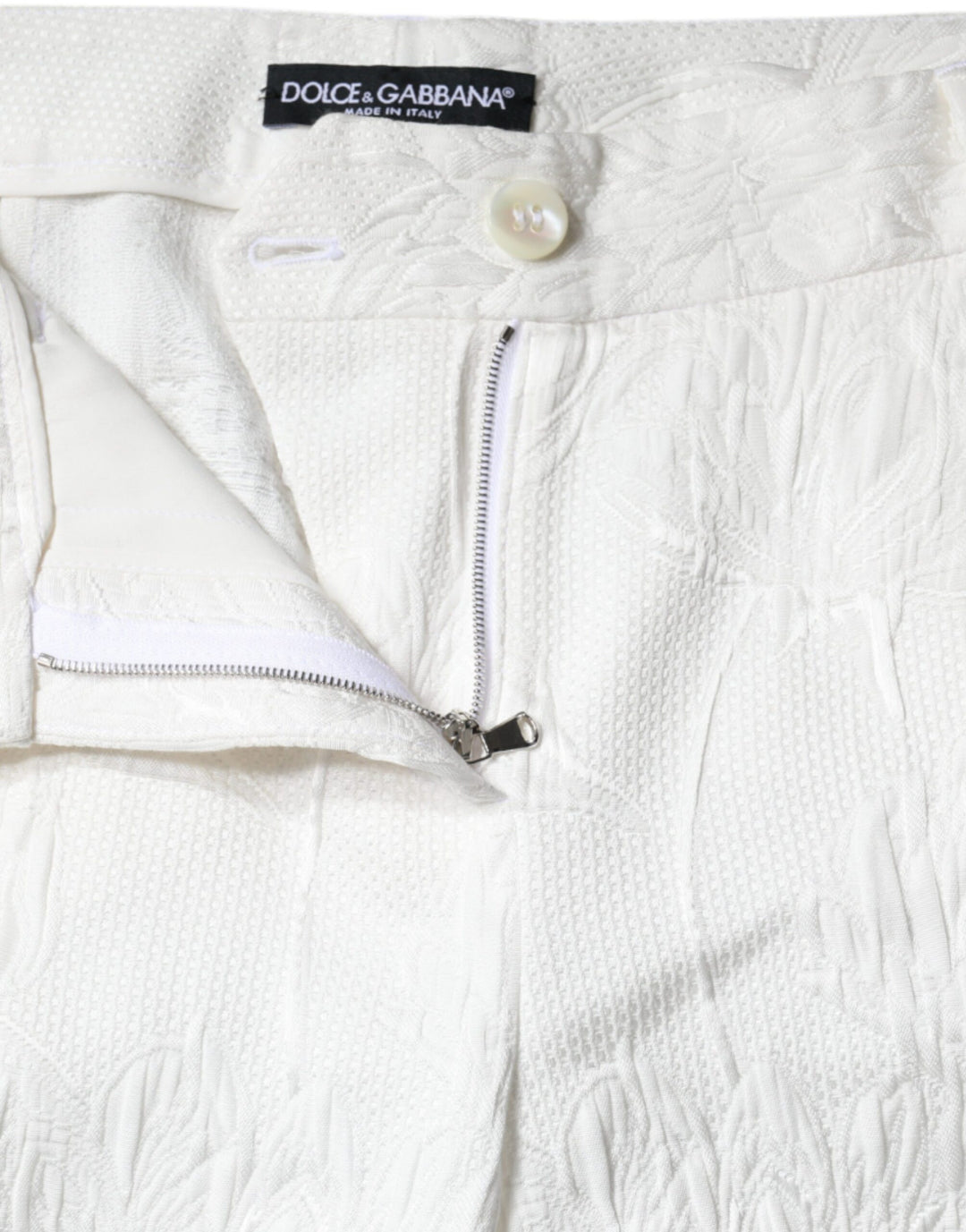 Pantalon court en coton brocart floral blanc Dolce &amp; Gabbana