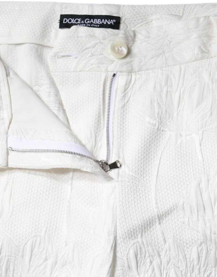 Pantalon court en coton brocart floral blanc Dolce &amp; Gabbana