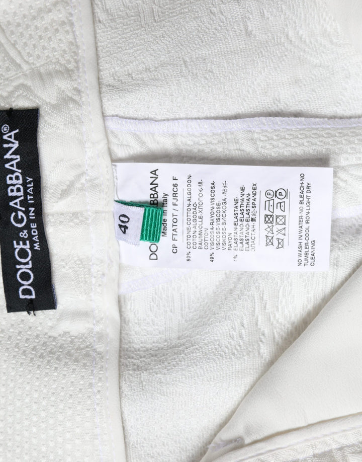 Pantalon court en coton brocart floral blanc Dolce &amp; Gabbana
