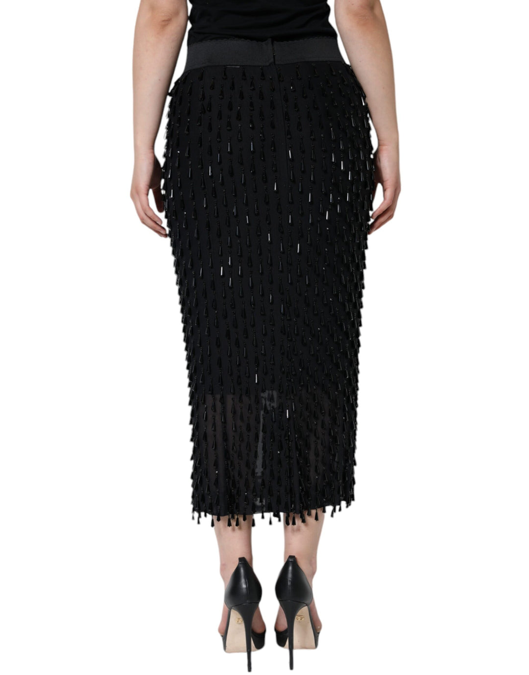 Jupe crayon mi-longue noire à ornements Dolce &amp;amp; Gabbana