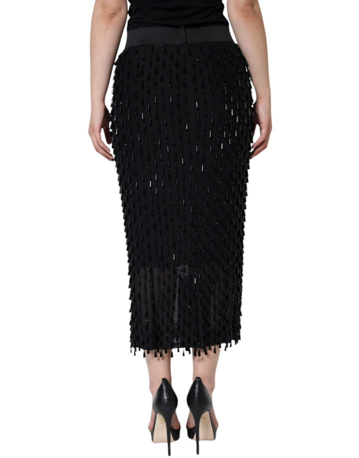 Jupe crayon mi-longue noire à ornements Dolce &amp;amp; Gabbana