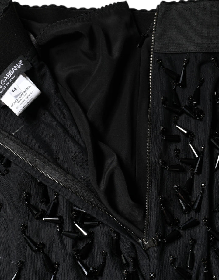 Jupe crayon mi-longue noire à ornements Dolce &amp;amp; Gabbana
