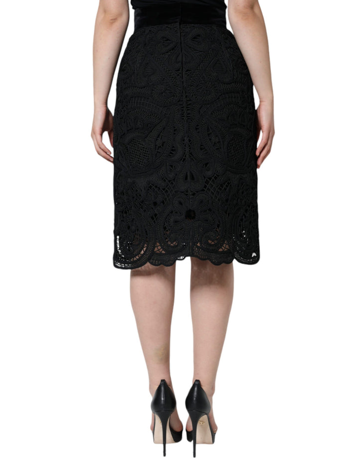 Dolce &amp; Gabbana Black Floral Lace HighWaist Pencil Cut Skirt