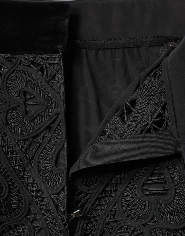Dolce &amp; Gabbana Black Floral Lace HighWaist Pencil Cut Skirt