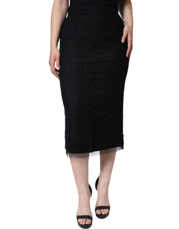 Falda midi de corte tubo de lana virgen negra de Dolce &amp;amp; Gabbana
