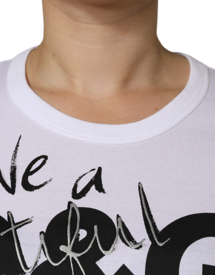 T-shirt col rond en coton blanc imprimé logo Dolce &amp;amp; Gabbana